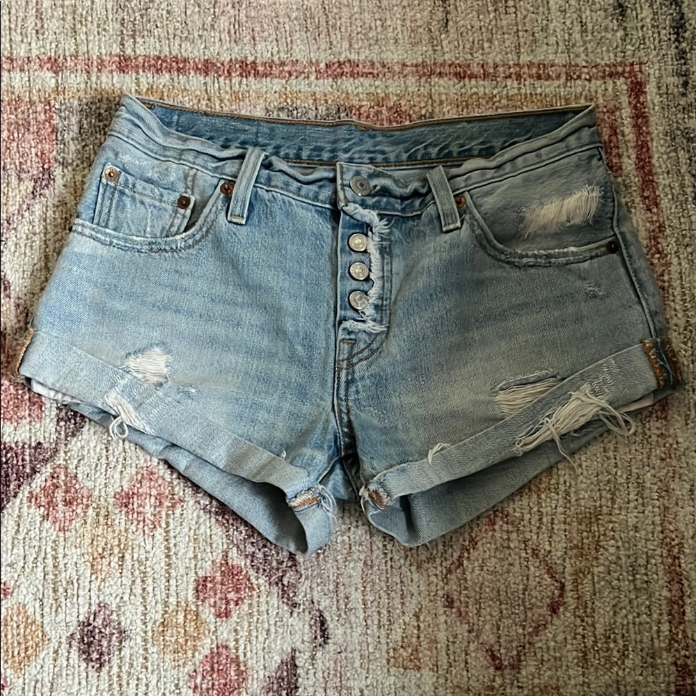 Levi's Blue Distressed Jean Shorts Cut-Off Style with Button Fly
